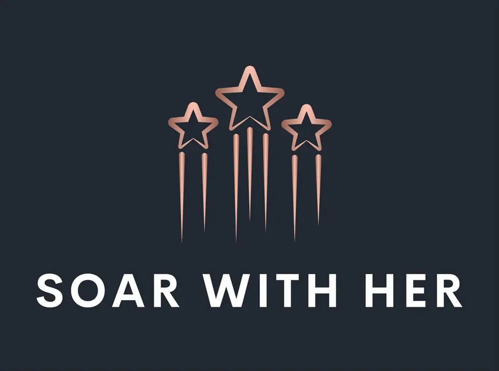 Logo with three stars and text 'SOAR WITH HE'.
